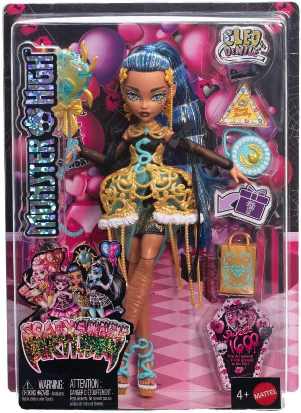Monster High Scary Sweet Birthday Doll, Cleo De Nile in Golden Party Dress NIB